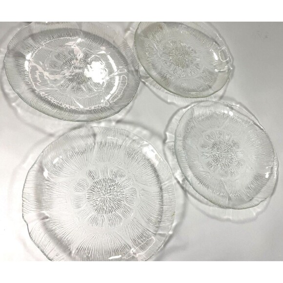 Arcoroc France Salad & Dessert Plate Sunflower Design Clear Glass Set of 12 - Picture 14 of 16